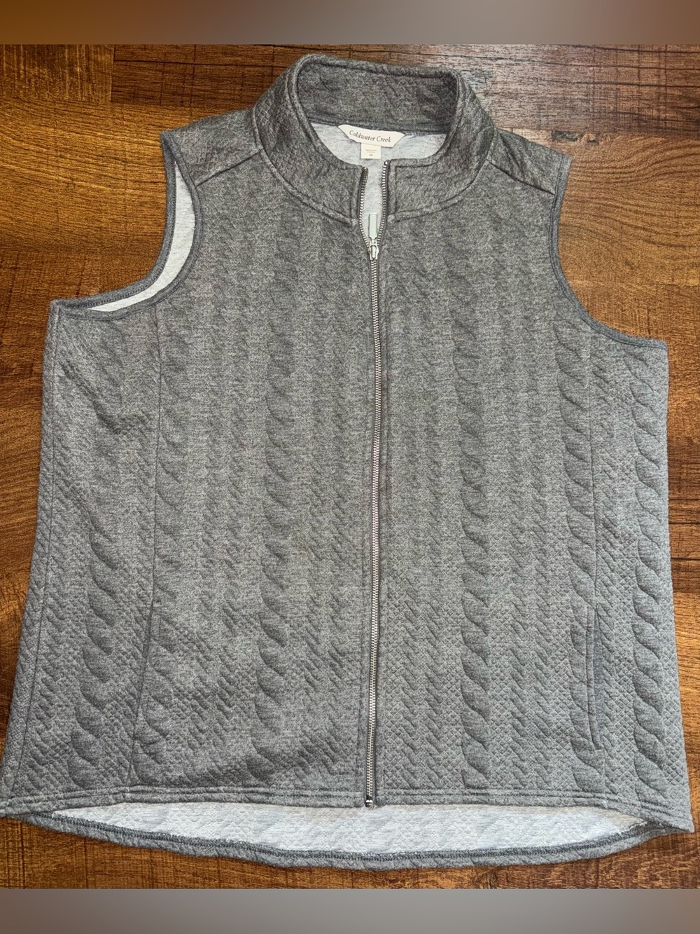 Coldwater Creek Gray Quilted Cable Zip-Up Vest